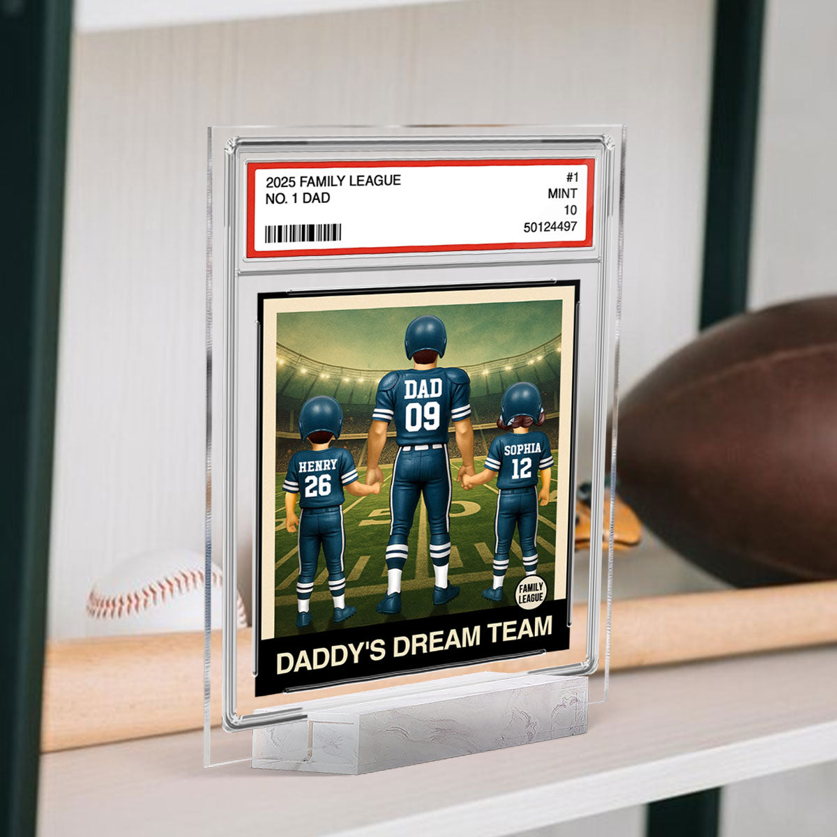 Football No. 1 Dad Man & Kids Trading Card Style Personalized Acrylic Plaque
