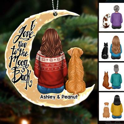 Dogs Mom And Dog On Moon Personalized Wooden Ornament