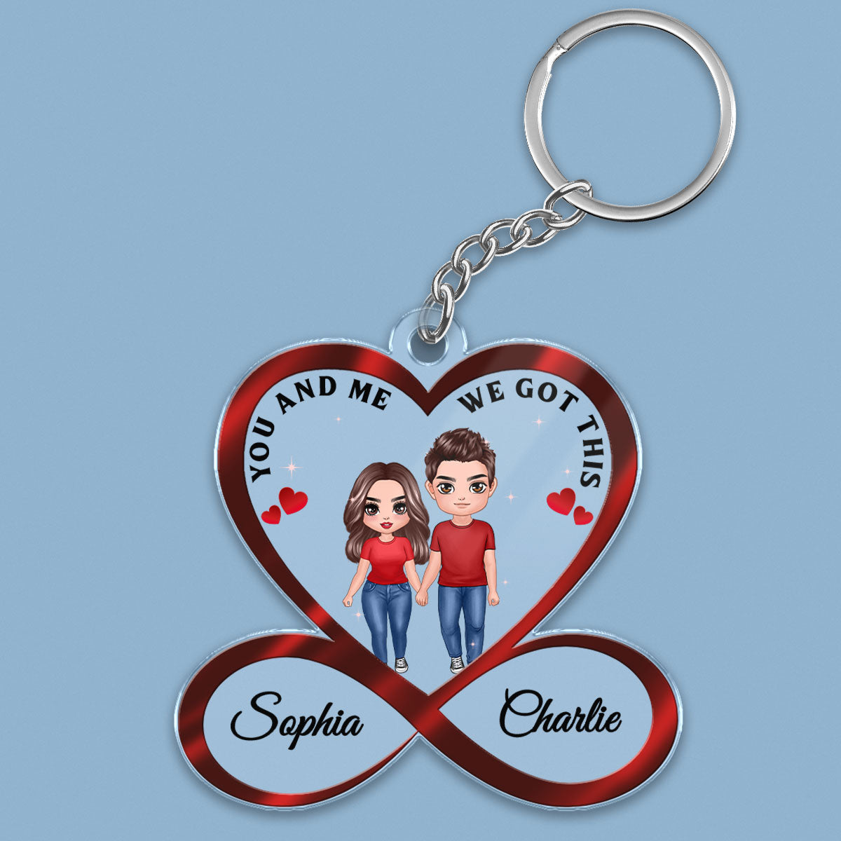 Infinity Heart Doll Couple Standing Anniversary Gift For Him Gift For Her Personalized Acrylic Keychain