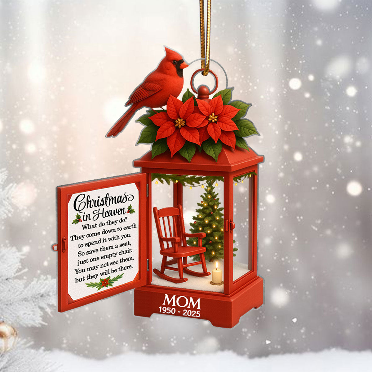 Personalized Lantern Memorial Chistmas Ornament, Christmas In Heaven, Sympathy Gift For Loss Of Loved Ones