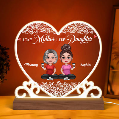 Pretty Doll Mother Daughters Heart Swirl Personalized Acrylic Custom Shape LED Night Light