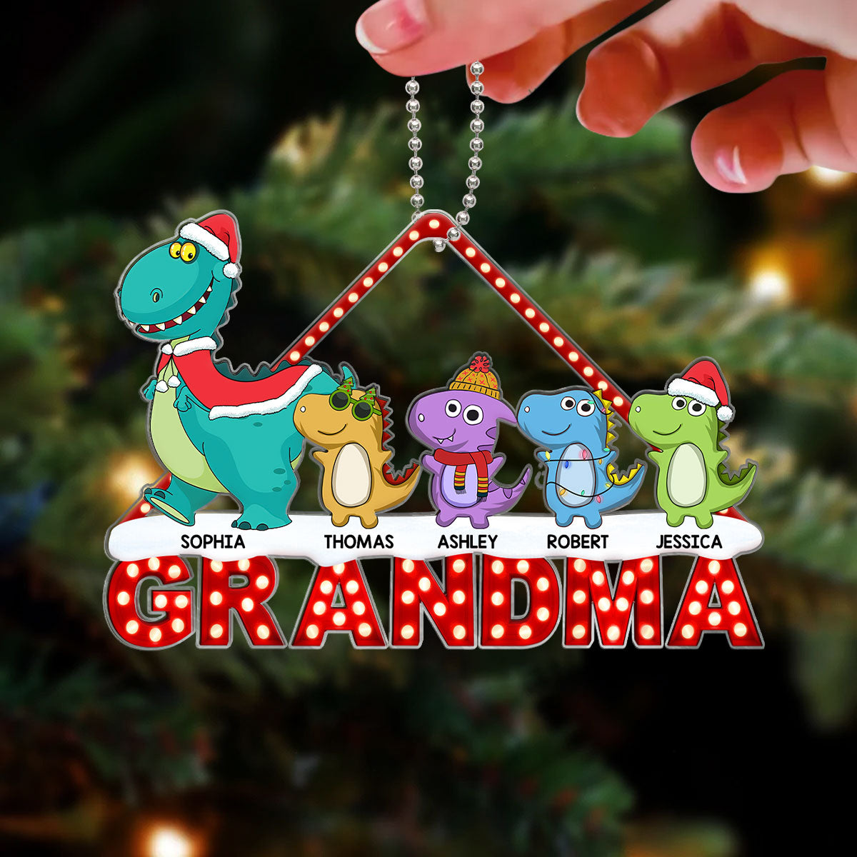 Grandmasaurus Grandma And Grandkids Personalized Acrylic Ornament