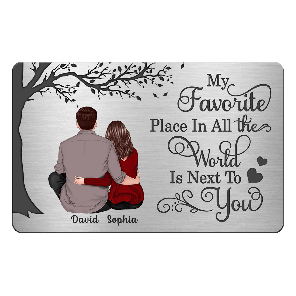 Back View Couple Sitting My Favorite Place In All The World Is Next To You Personalized Metal Wallet Card
