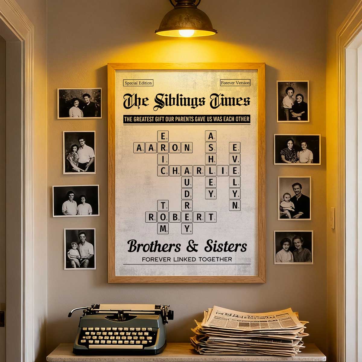 The Siblings Times Crossword Puzzle Newspaper Style - Personalized Poster - Keepsake Gift For Brothers, Sisters