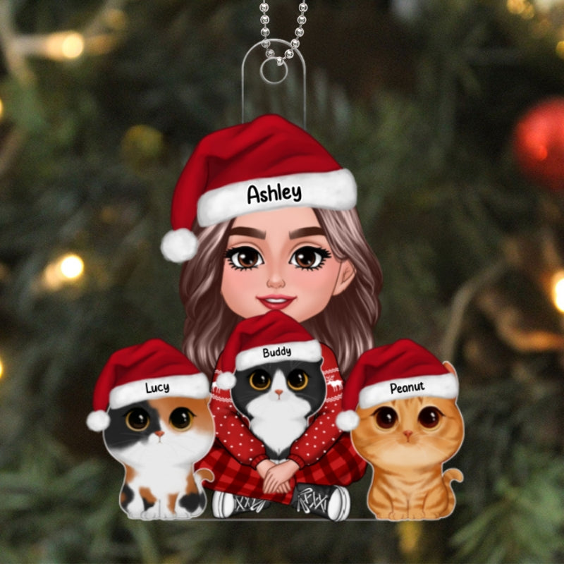 Woman Holding Cute Fluffy Cat Christmas Gift For Cat Lover Cat Mom Personalized Acrylic Ornament