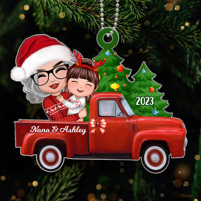Grandma Grandkid On Christmas Truck Personalized Acrylic Ornament
