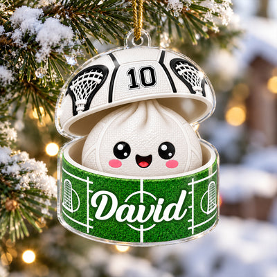Custom Lacrosse Dumpling Squishy Style - Personalized Acrylic Ornament - Christmas Gift for Son, Daughter, Grandkids