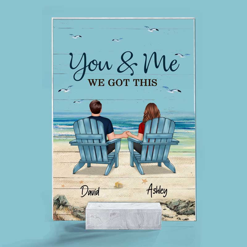 Back View Couple Sitting Beach Landscape Personalized Acrylic Plaque