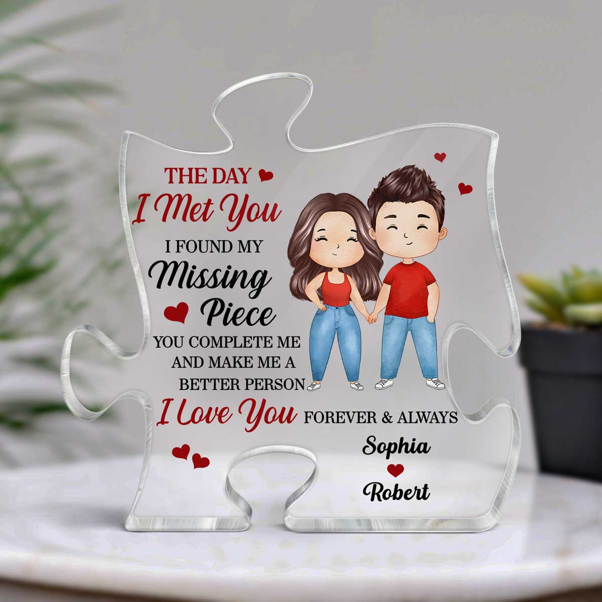Found My Missing Piece Watercolor Couple Personalized Acrylic Puzzle Plaque
