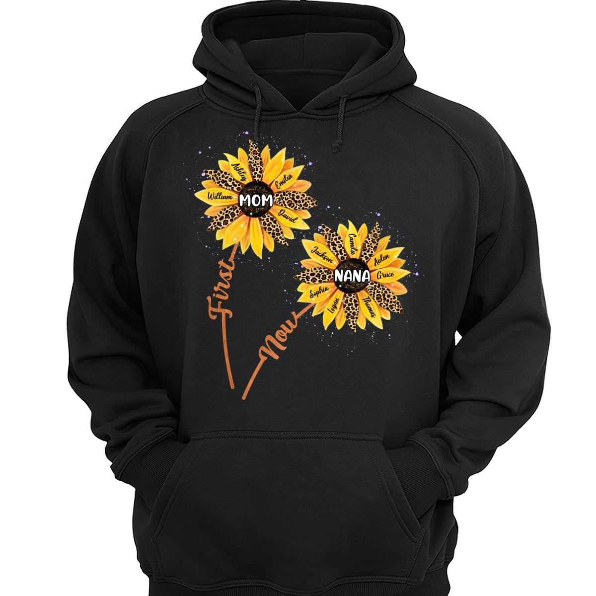 First Mom Now Grandma Sunflower Grandkids Names Personalized Shirt