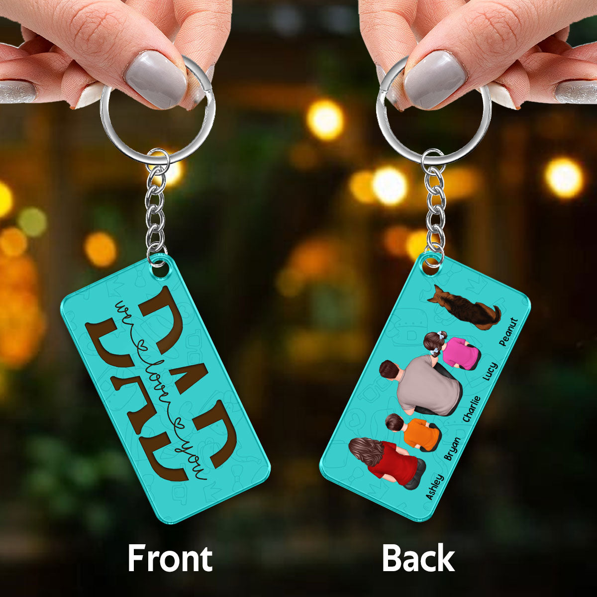 Best Dad Ever Back View Man Kids Dog Cat Personalized Acrylic Keychain