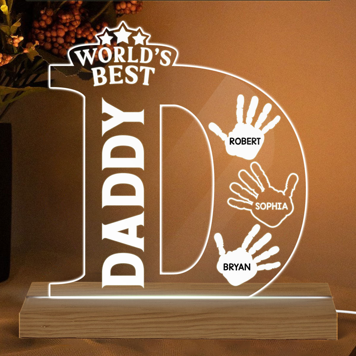 D Letter Handprints Father‘s Day Gift Personalized Warm Custom Shape LED Night Light