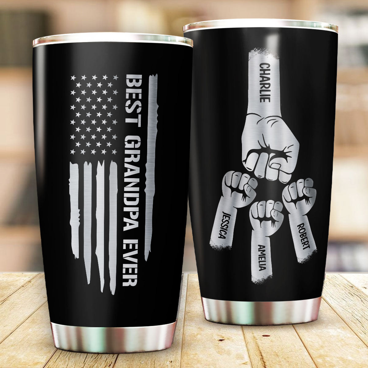 Best Dad Grandpa Ever Fist Bump Personalized Tumbler| Coolest Father's Day Gift For Dad, Grandpa