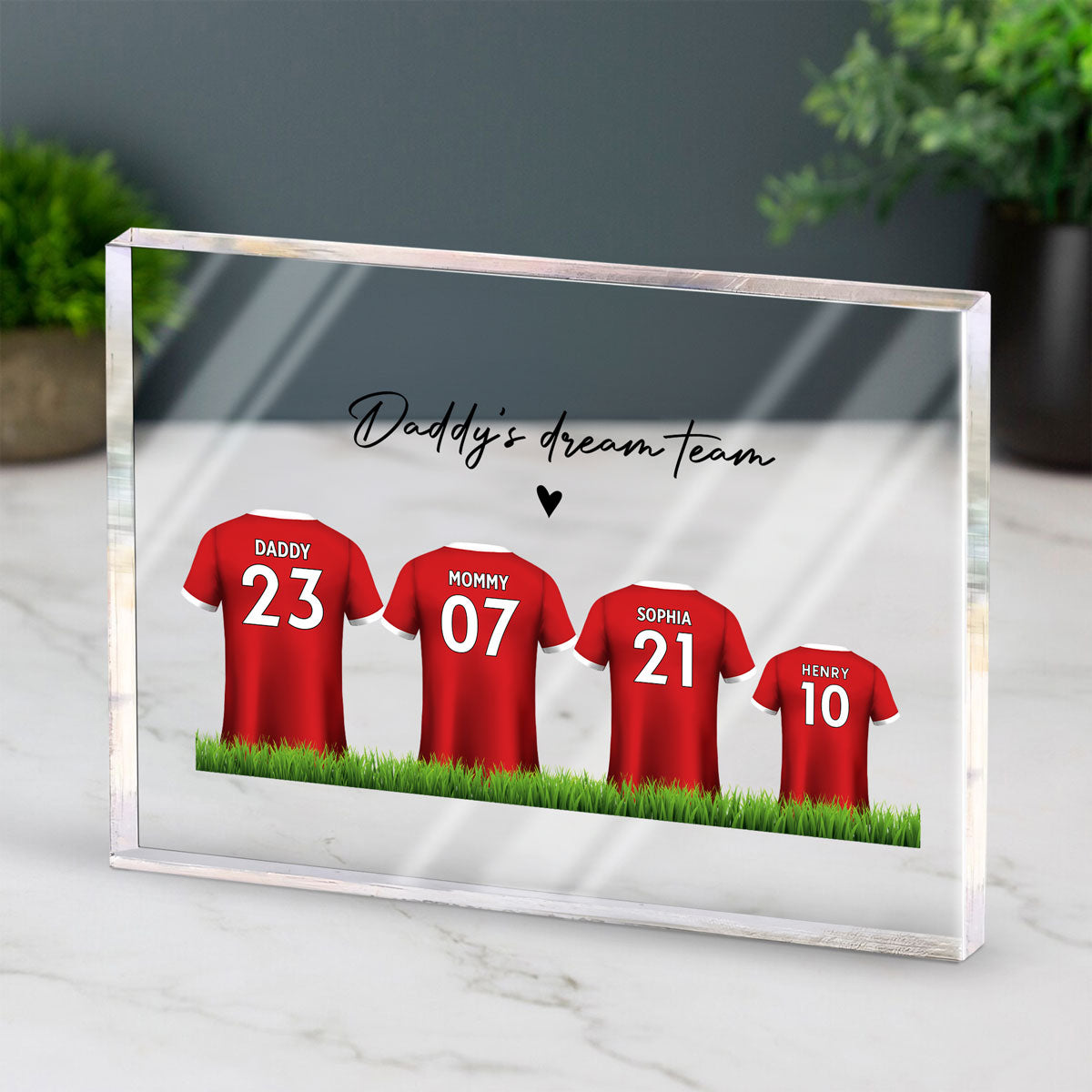 Daddy's Team Soccer Shirt Personalized Acrylic Block Plaque