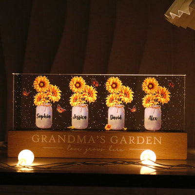 Grandma‘s Mom Garden Sunflower Personalized Acrylic Block LED Night Light