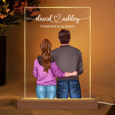 Couple Back View Forever & Always Personalized Acrylic Plaque With LED Night Light - Gift For Couples - Anniversary Gift - Valentine‘s Day Gift