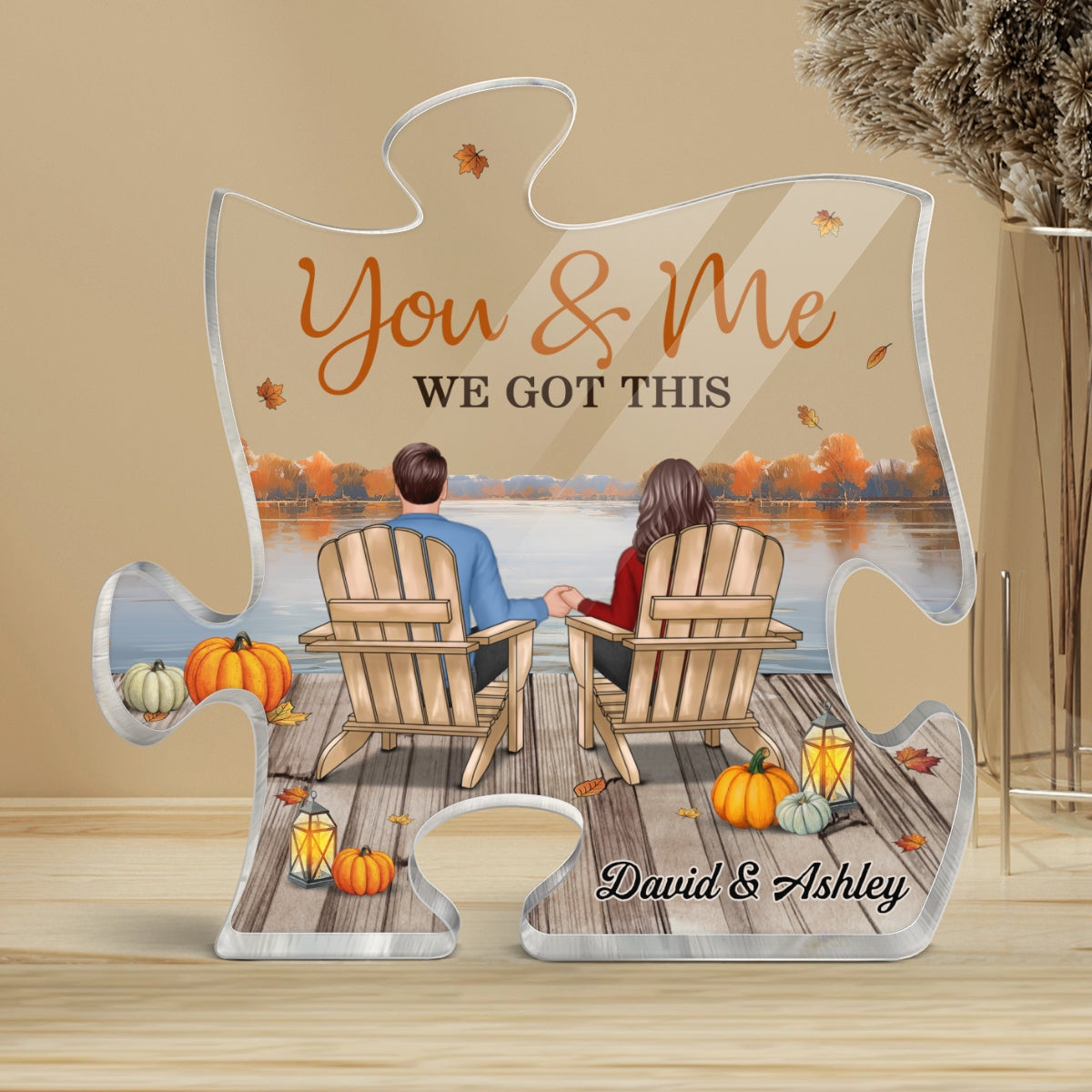 The Missing Piece To My Heart Couple Sitting Back View Personalized Acrylic Puzzle Plaque
