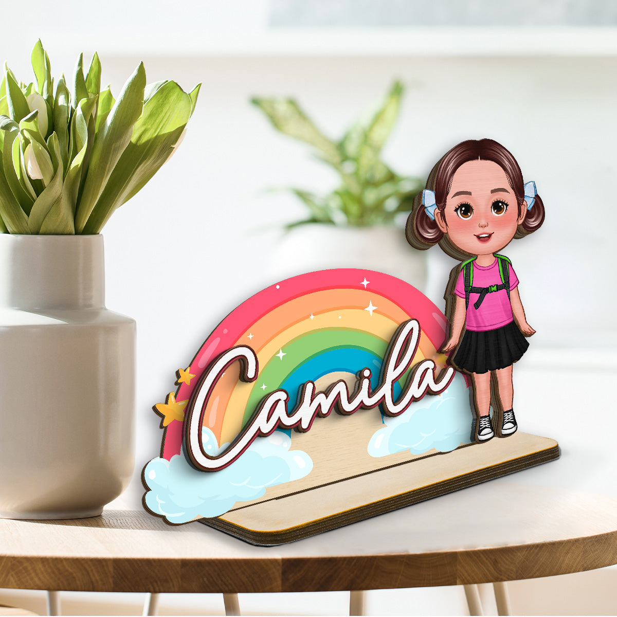 Cute Kid With Name Back to School Gift Personalized 2-Layer Standing Wooden Plaque