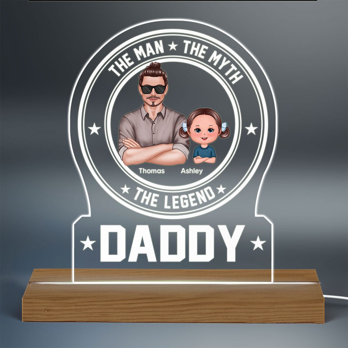 The Man The Myth The Legend Daddy Grandpa Personalized Custom Shaped Acrylic Plaque With LED Night Light