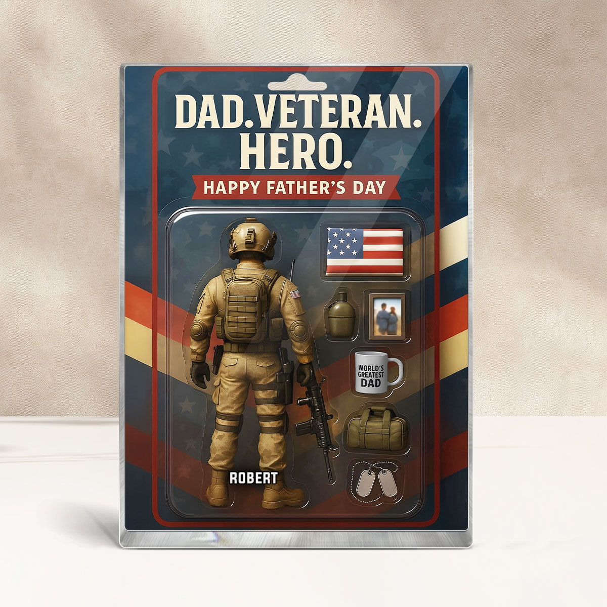 Dad Veteran Hero Custom Figure Personalized Acrylic Block Plaque, 2025 Father's Day Gift For Him, For Dad