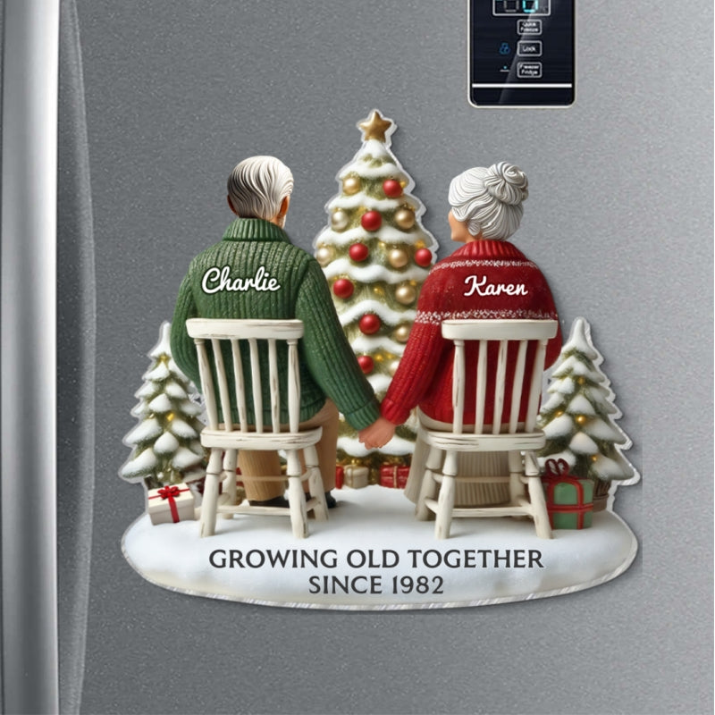 3D Back View Couple Growing Old Together Personalized Acrylic Fridge Magnet, 2025 Heartfelt  Gift, Anniversary Gift For Couple, For Him, For Her, Husband, Wife