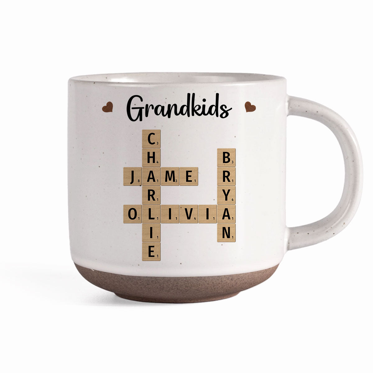 Grandkids Crossword Puzzle Art Personalized Pottery Mug, Christmas Gift For Grandma, Gift For Mom