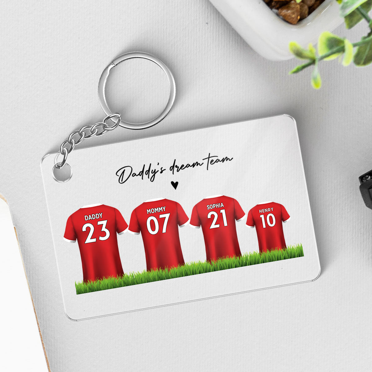 Daddy's Team Soccer Shirt Personalized Acrylic Keychain