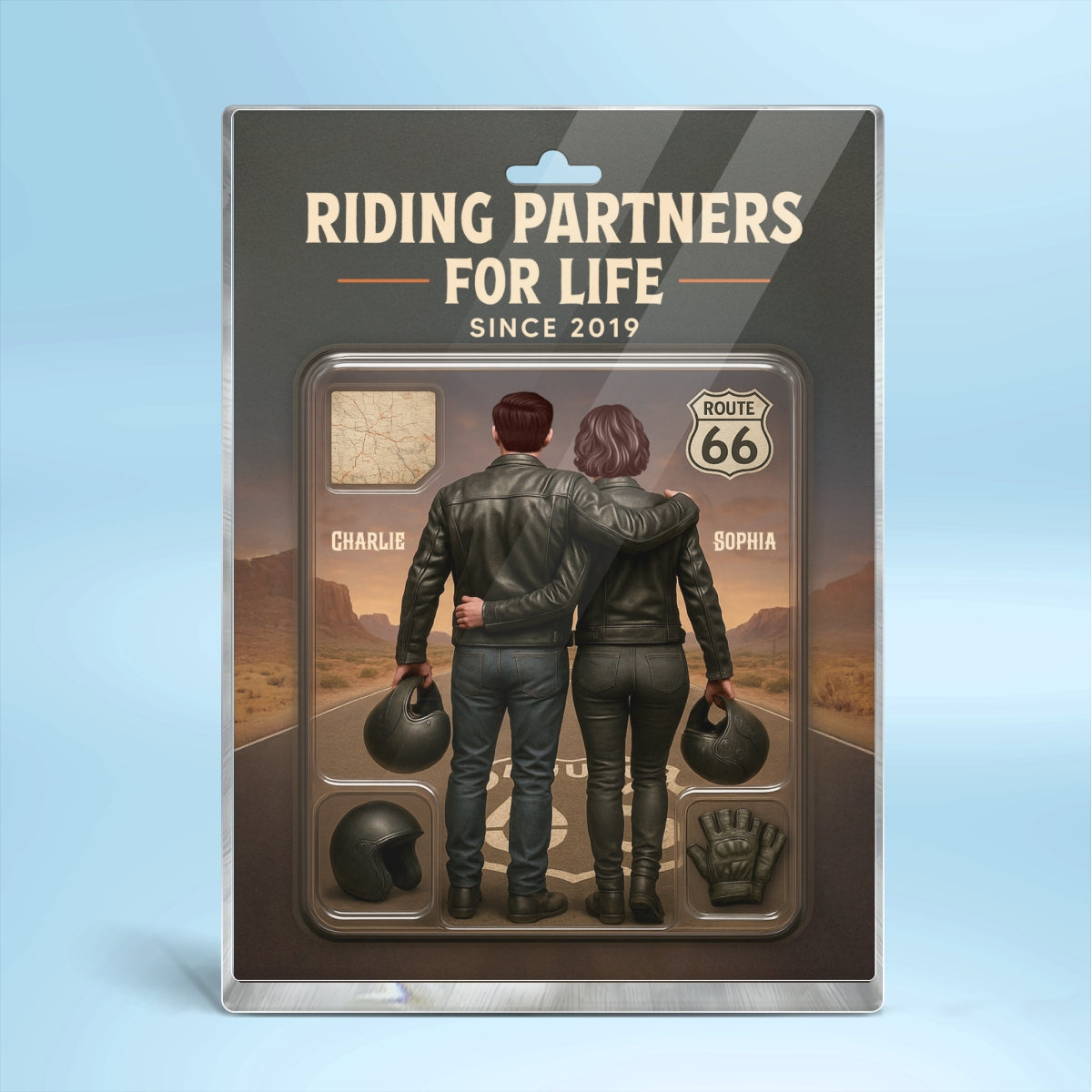 3D Effect Custom Figure Couple Bikers Riding Partners For Life Personalized Flat Acrylic Block, Birthday Gift, Wedding Gift, Anniversary Gift For Bikers