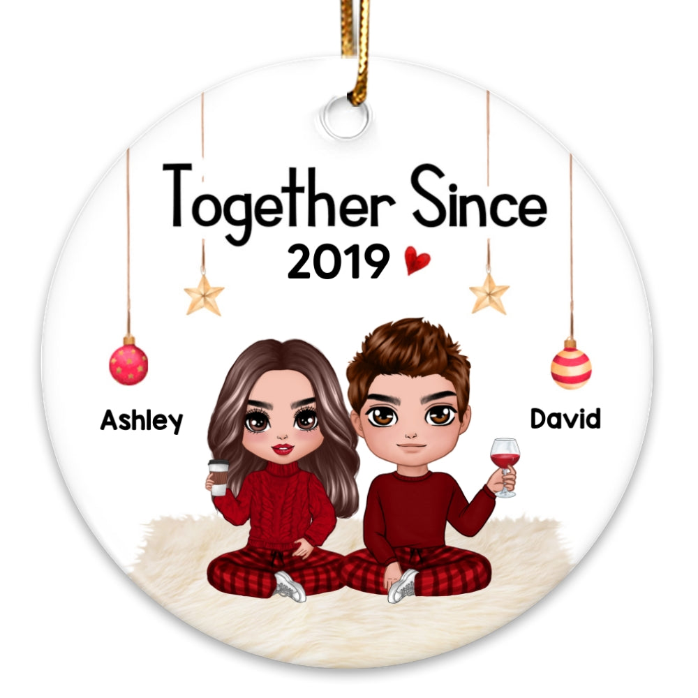 Doll Couple Sitting Christmas Personalized Circle Ornament