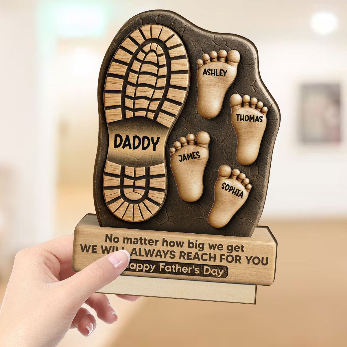 Dad No Matter How Big We Get Personalized 2-Layer Standing Wooden Plaque| Unique Father's Day Gift For Dad