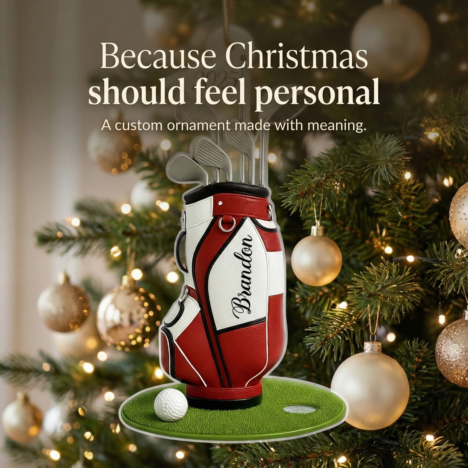 Custom Golf Bag Christmas Acrylic Ornament – Personalized Christmas Gift for Golf Lovers