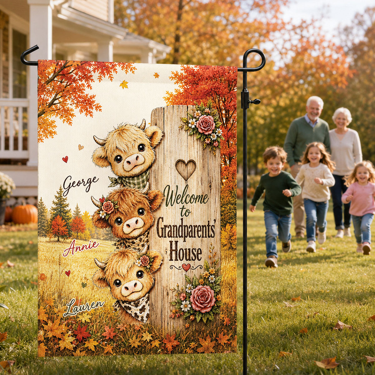 Trending Cute Highland Cow - Personalized Garden Flag - Fall Season Decoration For Grandparents' House