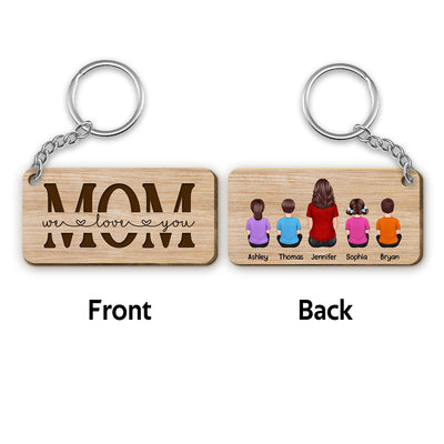 Best Mom Ever Back View Woman Kids Dog Cat - Personalized Wooden Keychain