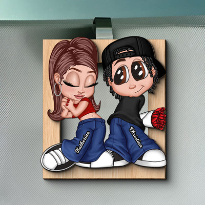 Y2K Couple Frame Personalized 2-layer Wooden Car Visor,  Gift for Him, Gift for Her
