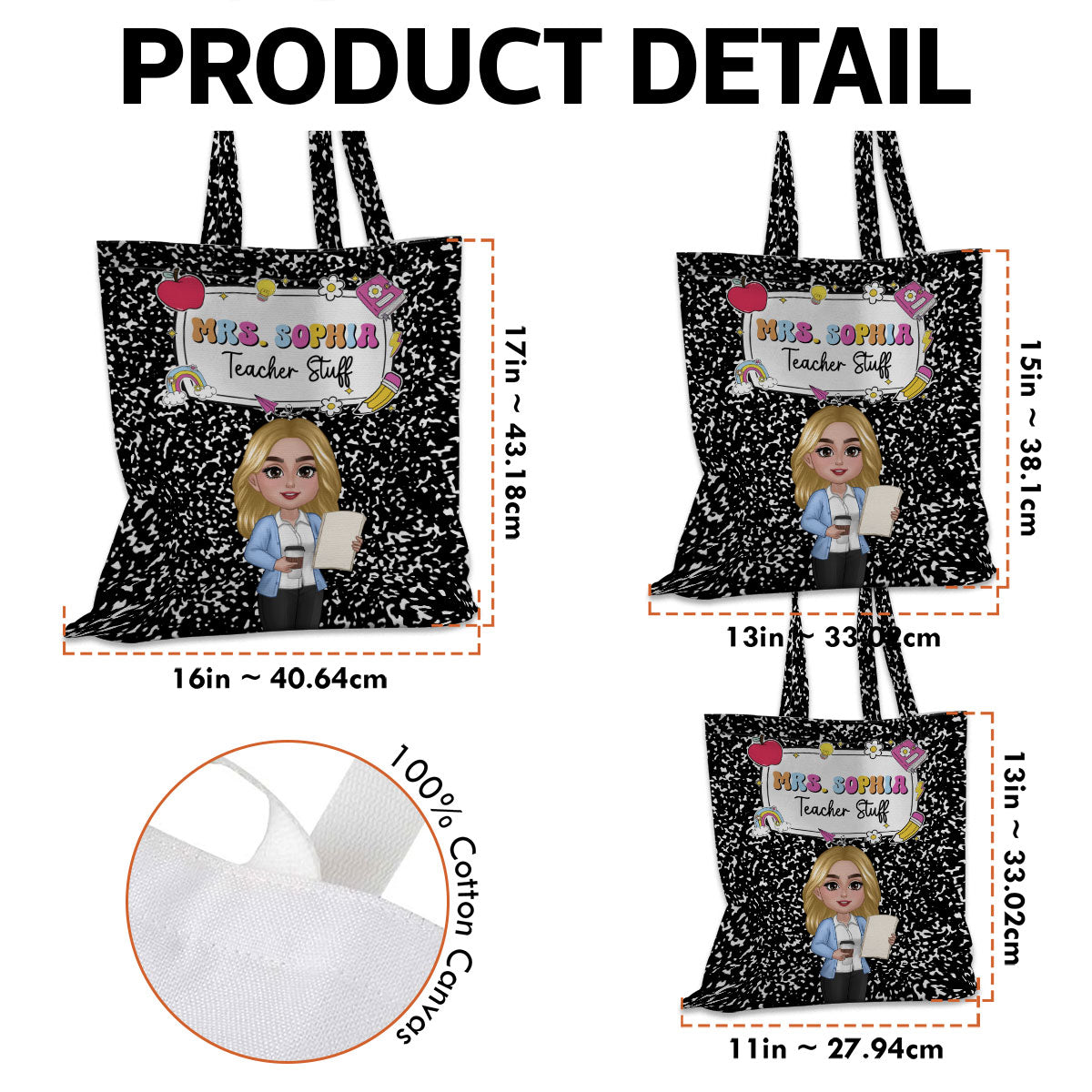 Teacher Composition Book Pattern Personalized Tote Bag, Back To School Gift For Teacher