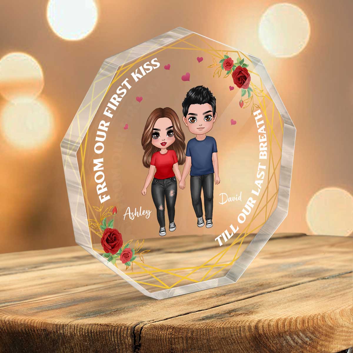 Doll Standing Couple Personalized Nonagon Acrylic Plaque - Gift For Him Gift For Her