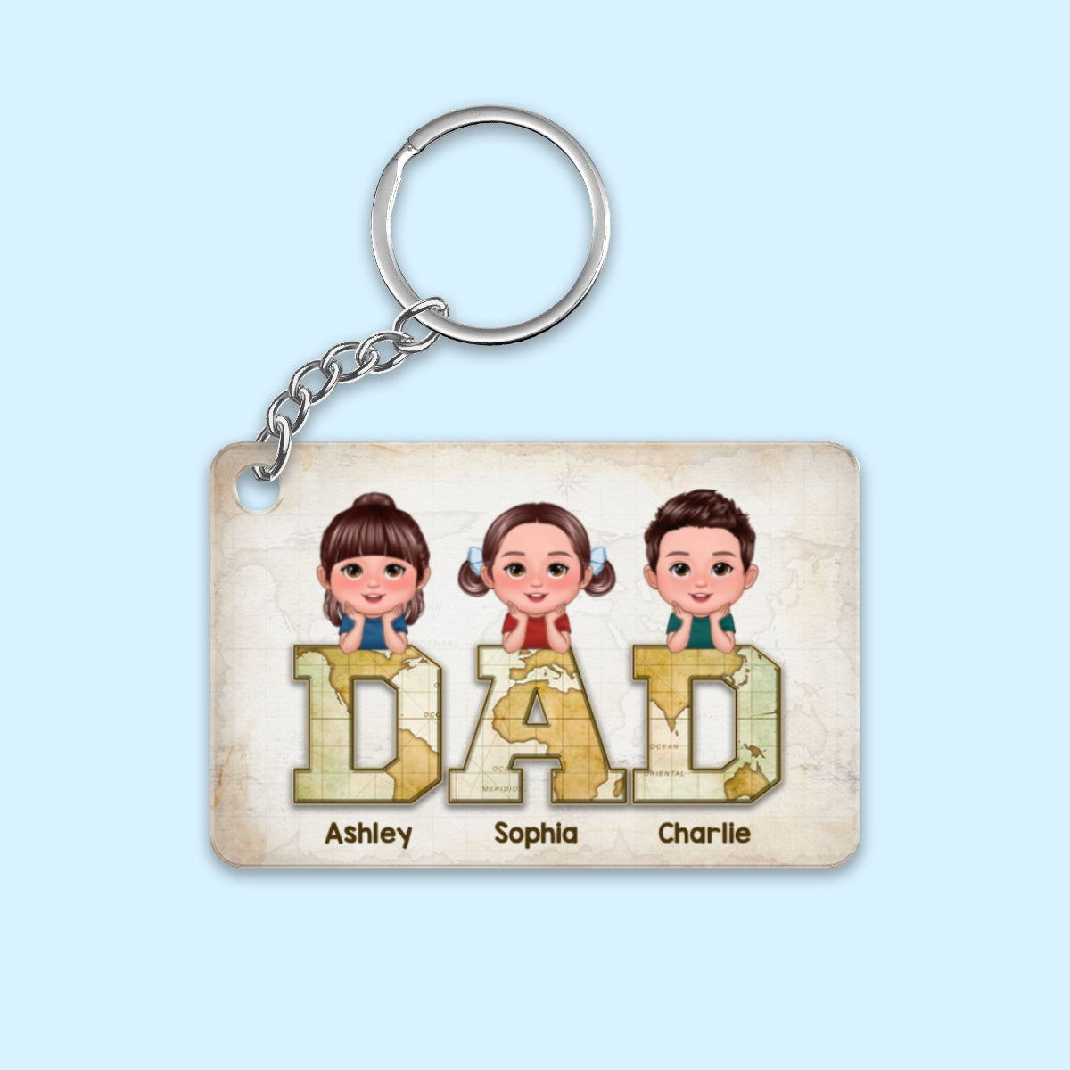 Pretty Doll Kids On Dad World Map Text Personalized Acrylic Keychain