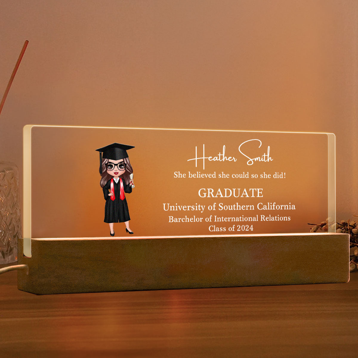 Class Of 2025 Senior Doll Graduation Gift For Daughter Personalized Acrylic LED Night Light
