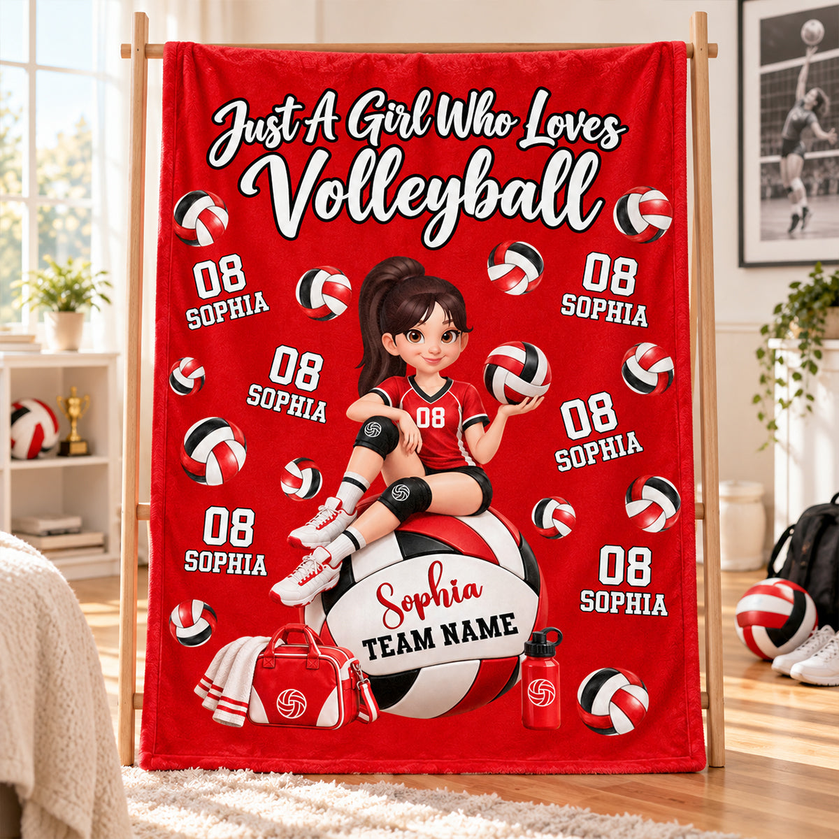 Proud Volleyball Player Slay Girl Custom Name & Number - Personalized Fleece Blanket - Christmas Gift For Volleyball Players, Granddaughter, Daughter