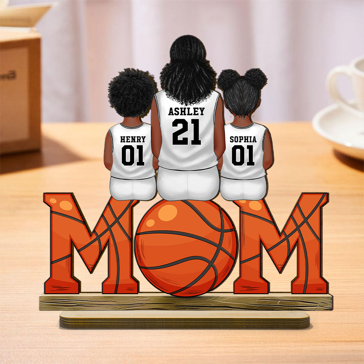 Basketball Mom And Kids - Personalized 2-Layered Wooden Plaque - Gift for Mom, Gift for Grandma, Gift for Wife