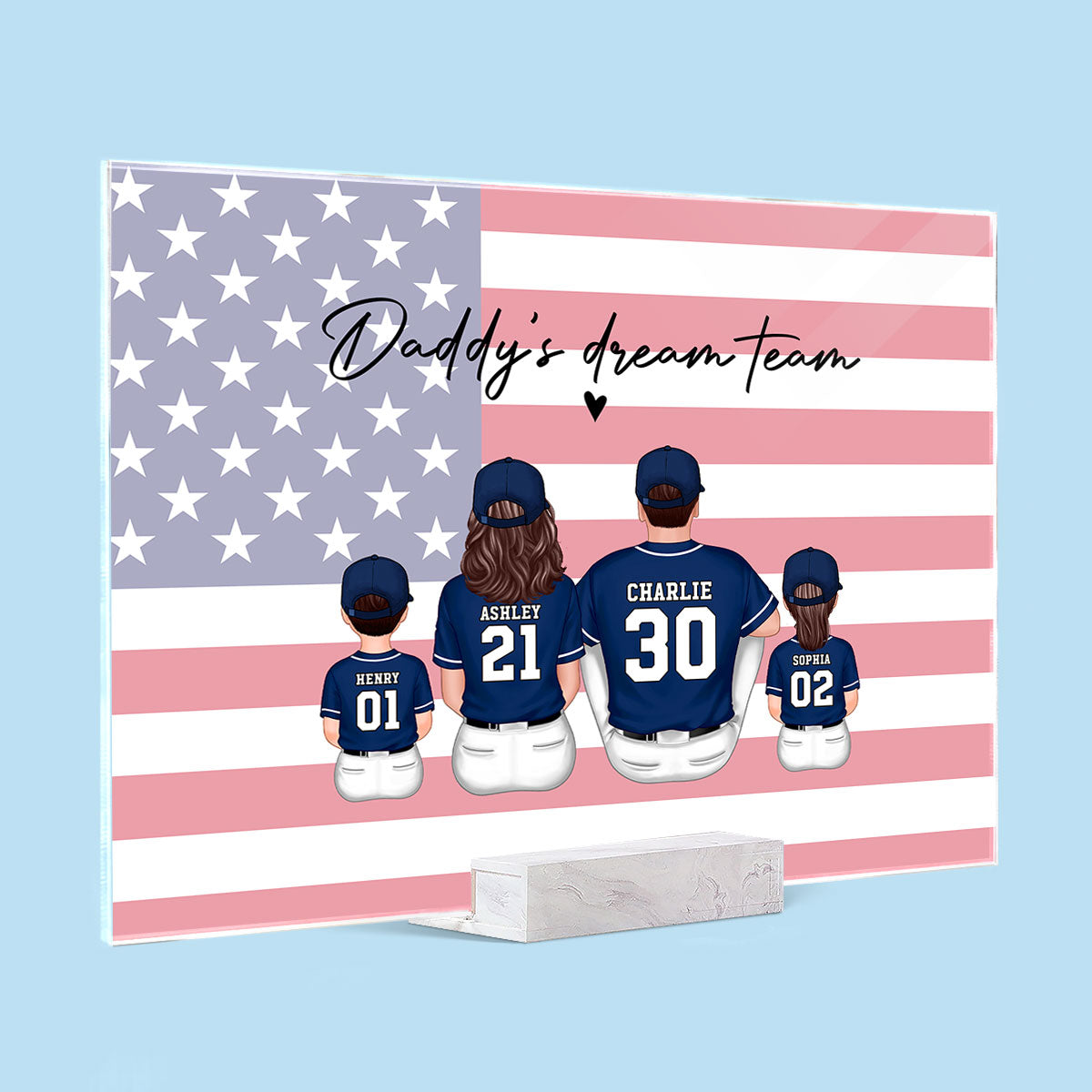 Daddy's Team Baseball Family Sitting Personalized Acrylic Plaque, Father's Day Gift For Dad, Grandpa, Husband