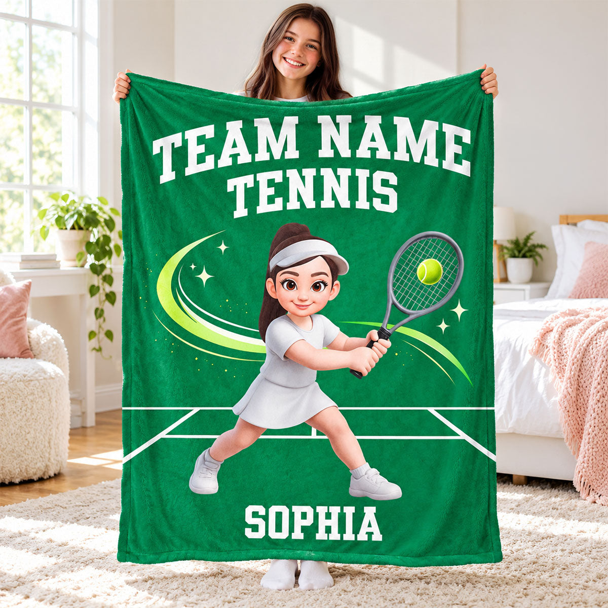 Tennis Boy Girl Custom Name And Team Name - Personalized Fleece Blanket - Christmas Gift For Grandson, Son, Granddaughter, Daughter