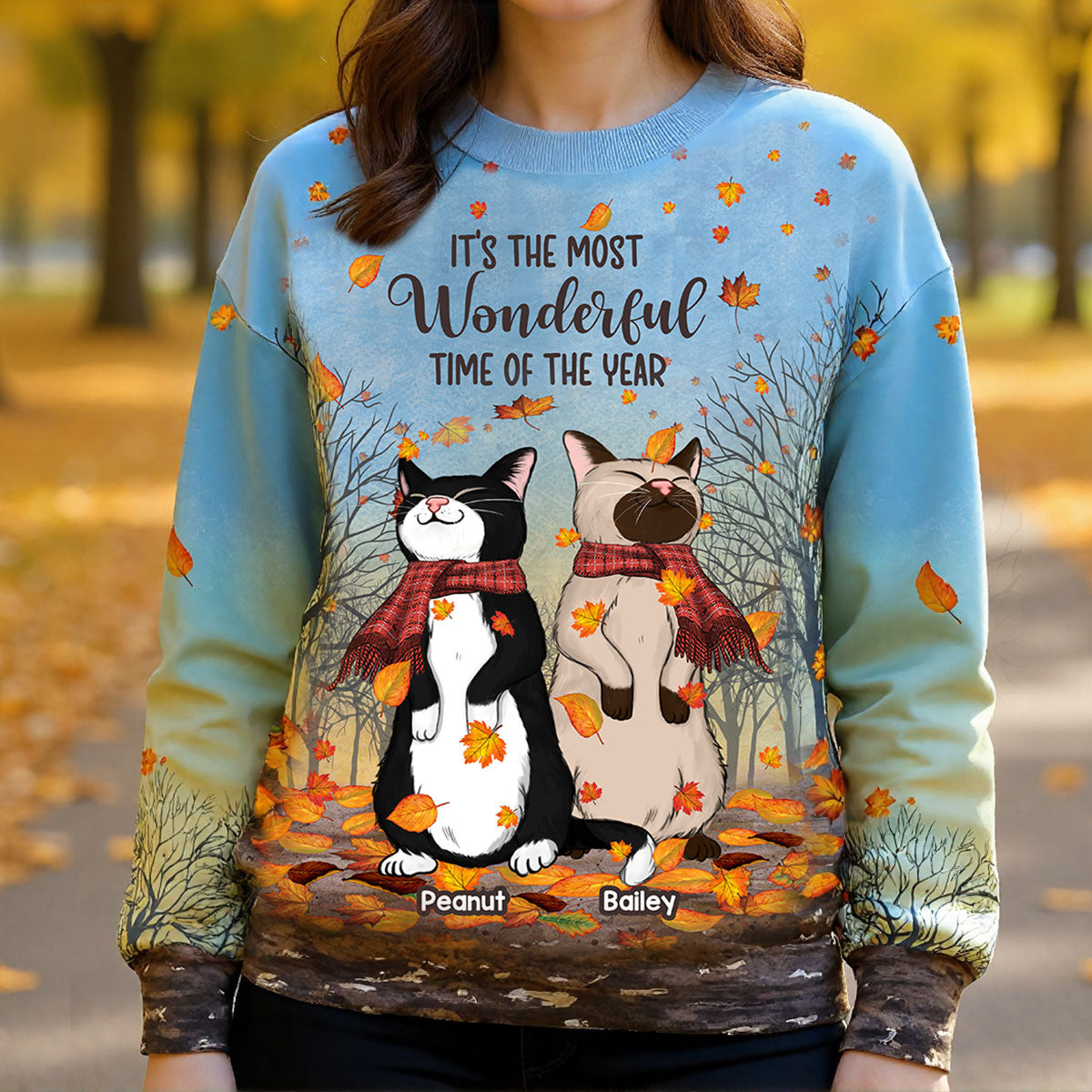 It's Fall Y'all Hello Fall Cute Standing Cats In Fall Season Theme Personalized Sweatshirt, Purrfect Gift for Cat Lover