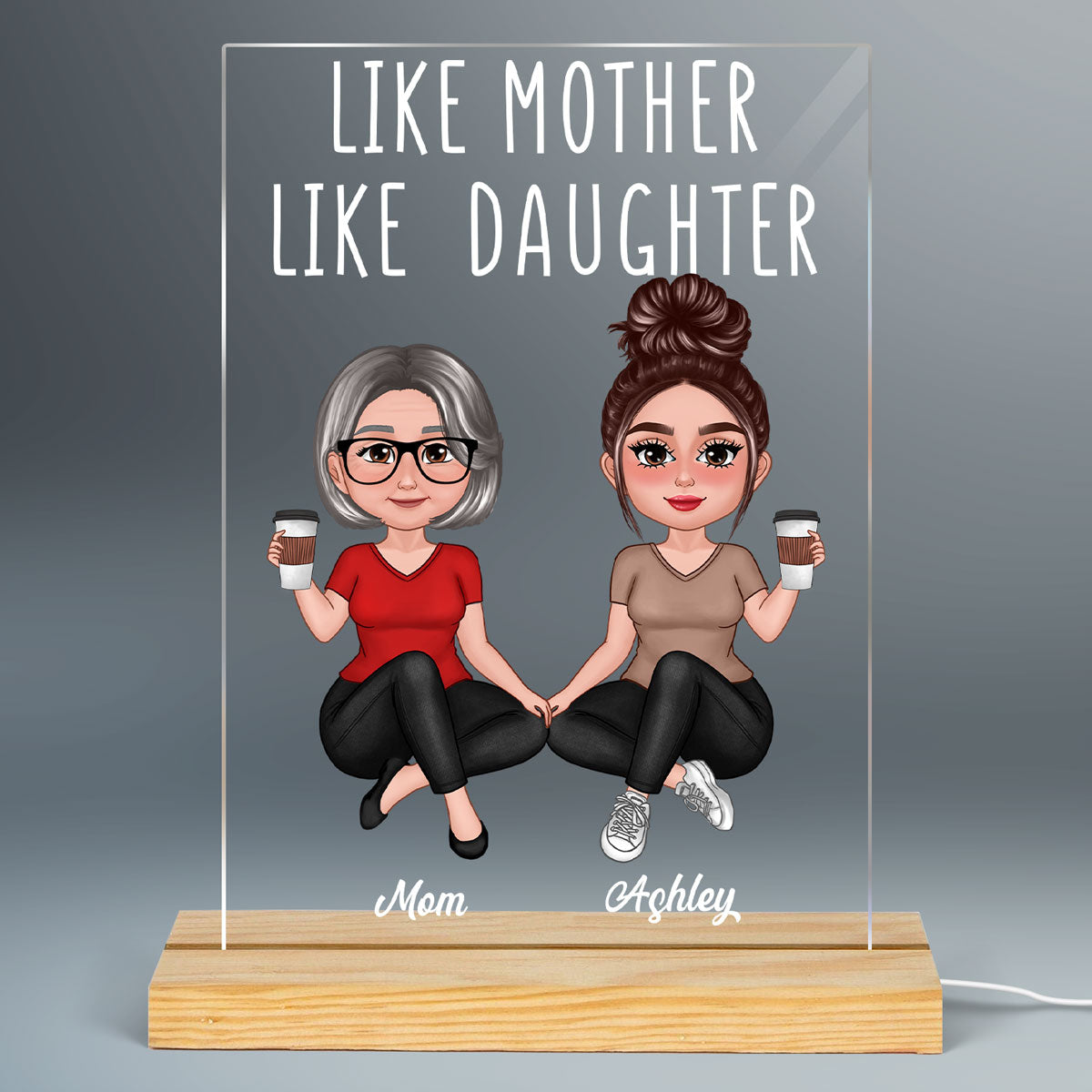 Like Mother Like Daughter Pretty Doll Sitting Personalized Acrylic LED Night Light