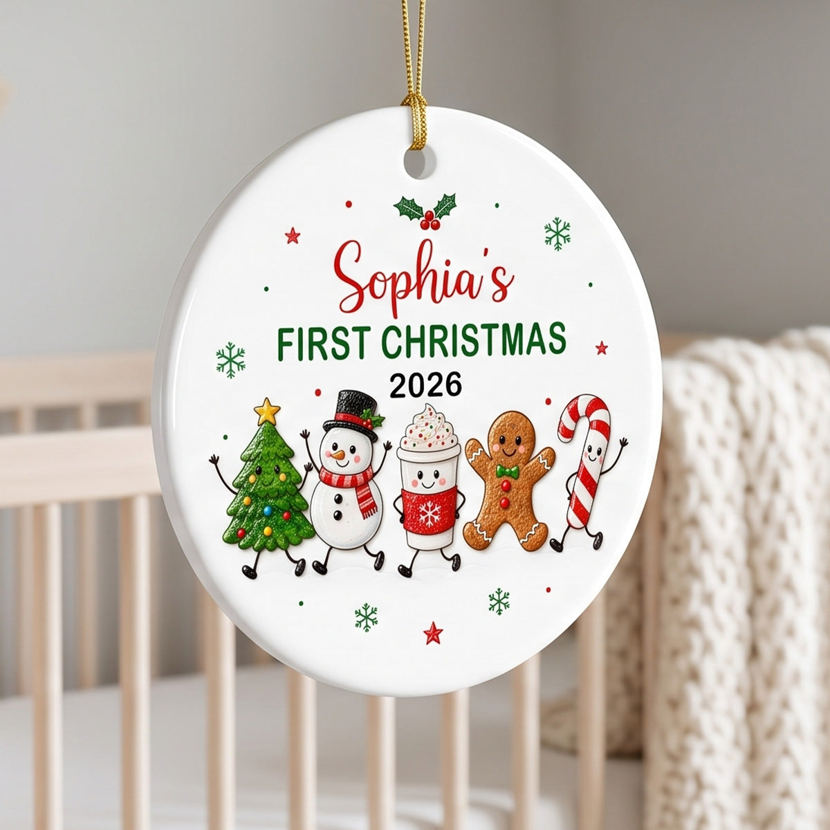 Cute Christmas Characters Baby’s First Christmas - Personalized Ceramic Ornament