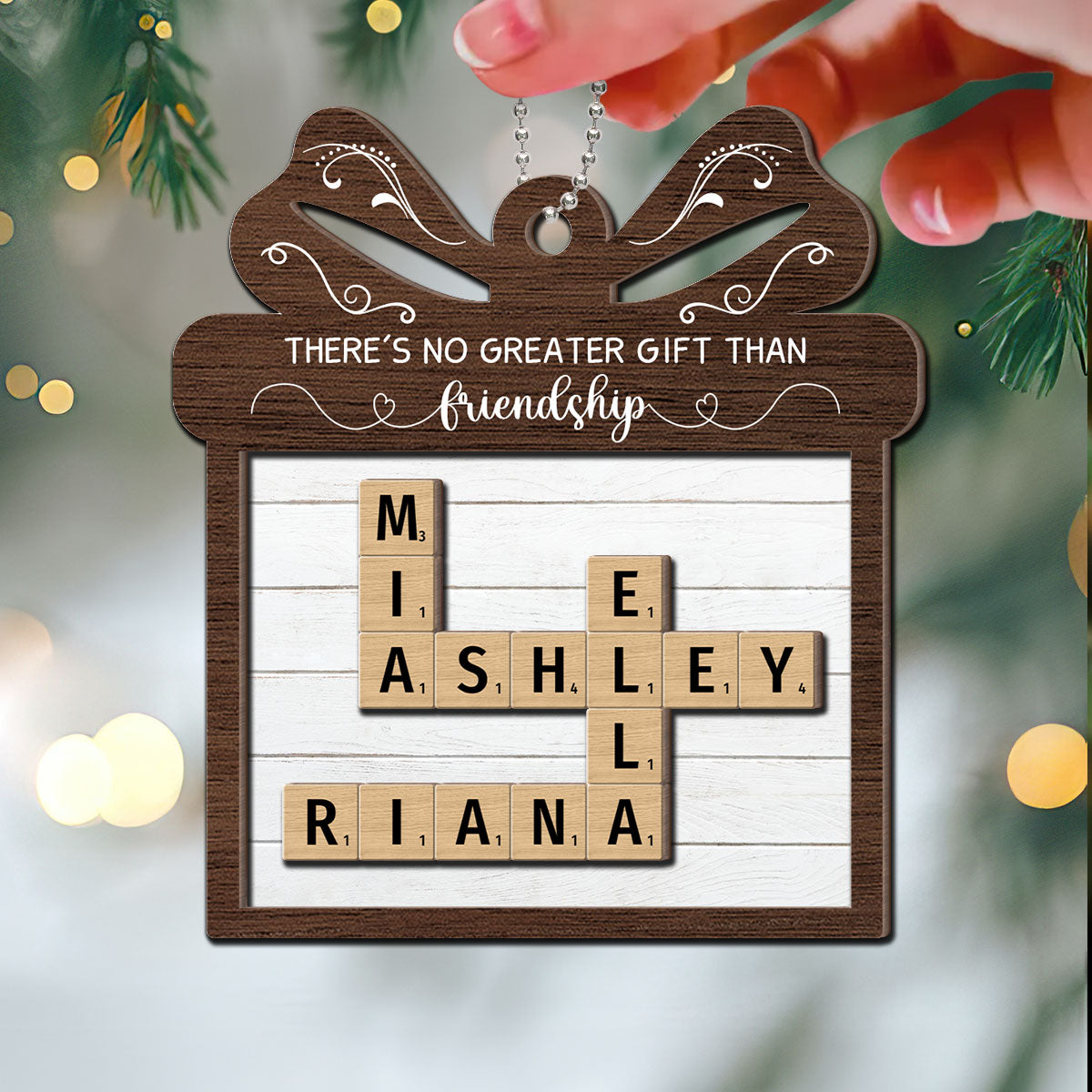 No Greater Gift Than Friendship Crossword Puzzle Art Personalized 2-Layer Wooden Ornament, Gift For Besties, Best Friends