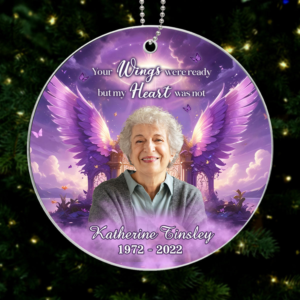 Purple Sky Your Wings Were Ready Memorial Photo Inserted Personalized Acrylic Ornament