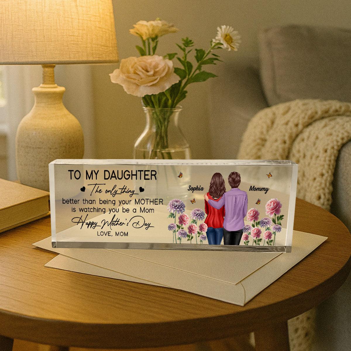 To My Granddaughter From Grandma Happy Mother's Day Birth Flower Personalized Desk Block, Gift For Granddaughter