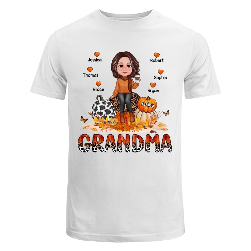 Grandma Mom Patterned Hearts Pumpkins Fall Season Personalized Shirt