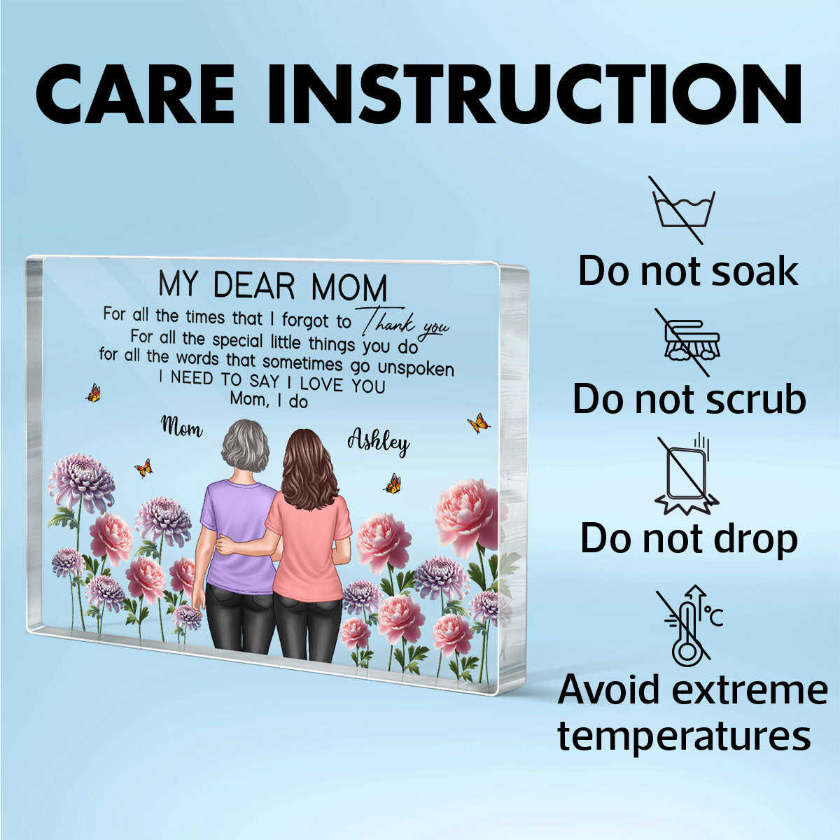 To My Mom Thank You I Love You Happy Mother's Day Birth Flower Personalized Acrylic Block Plaque